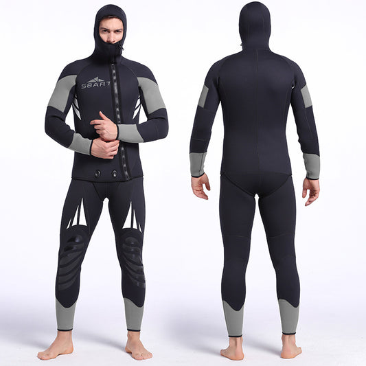 Bộ Quần Áo Lặn Biển Wetsuit Cao Cấp Sbart Dày 5mm Giữ Ấm Giữ Nhiệt Kéo Khoá 2 Mảnh Có Mũ Trùm Đầu Che Tai