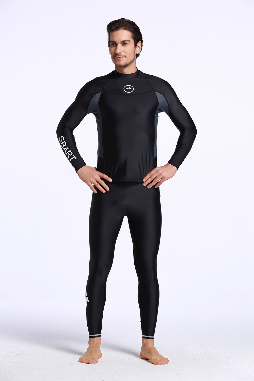 Set 2 món Quần Dài Áo Bơi Nam Dài Tay Sbart 713 Đen Tuyền