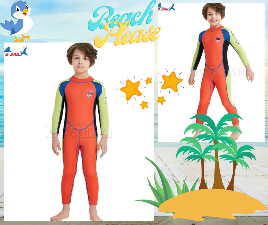 Đồ Bơi Giữ Nhiệt Chống Lạnh Cho Bé Trai Dài Tay Dày 2.5mm Dive & Sail Cá Tính Khỏe Khoắn