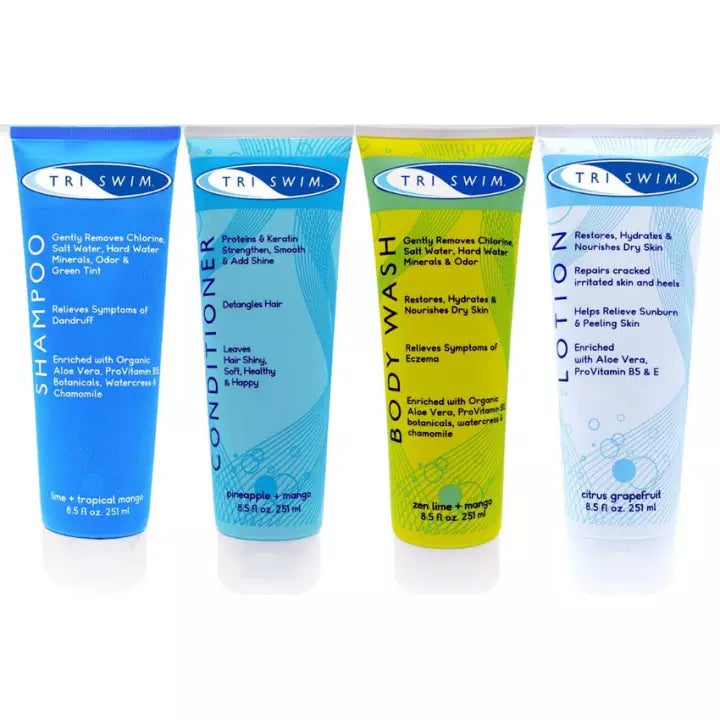 Combo 4 Loại Mỹ Phẩm Cho Đi Bơi (Gội/Xả/Sữa Tắm/Dưỡng Da) Khử Clo TRISWIM USA - ProSwim.vn