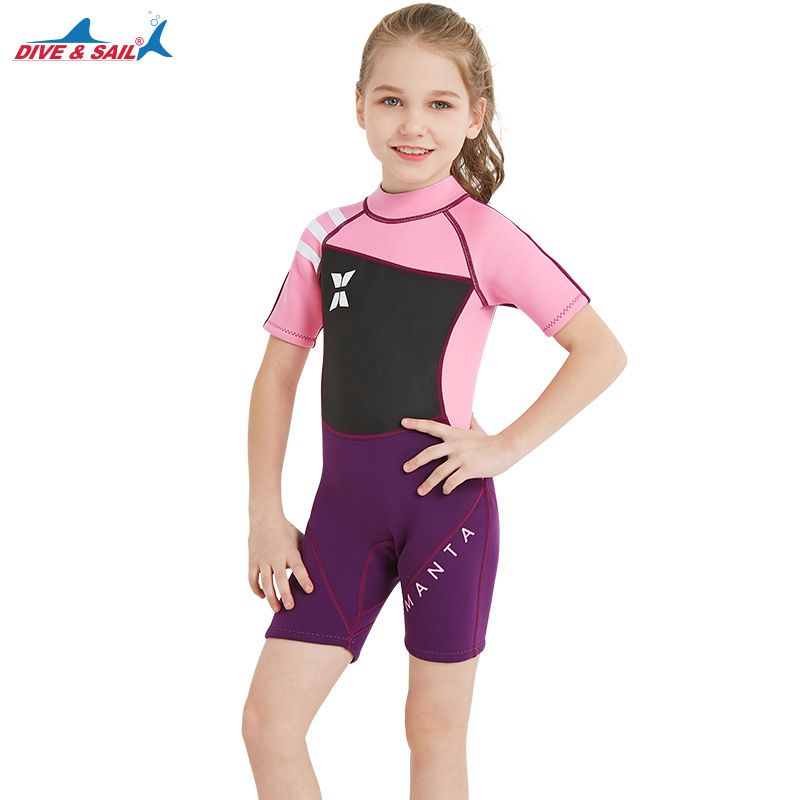 Đồ Bơi Giữ Nhiệt Cho Bé Gái Liền Thân Cộc Tay Dày 2.5mm – Hồng - ProSwim.vn