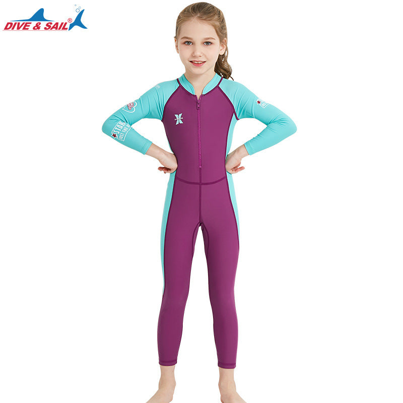 Bộ Bơi Bé Gái Kín Toàn Thân DS21 Maroon Tay Xanh - ProSwim.vn