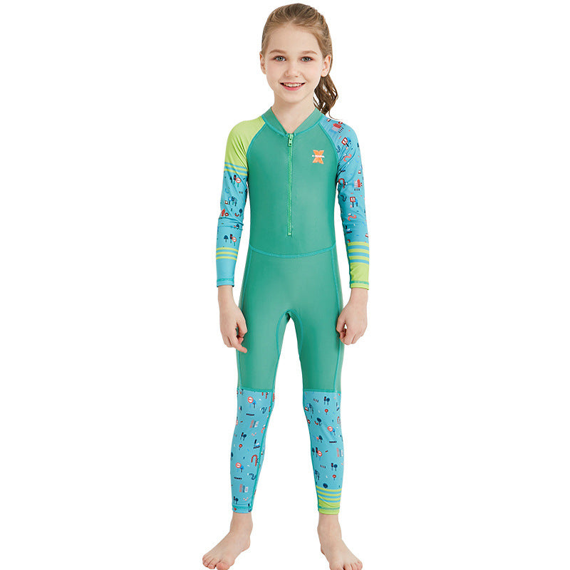 Bộ Bơi Bé Gái Bé Trai Kín Toàn Thân DS22 Xanh Lá - ProSwim.vn