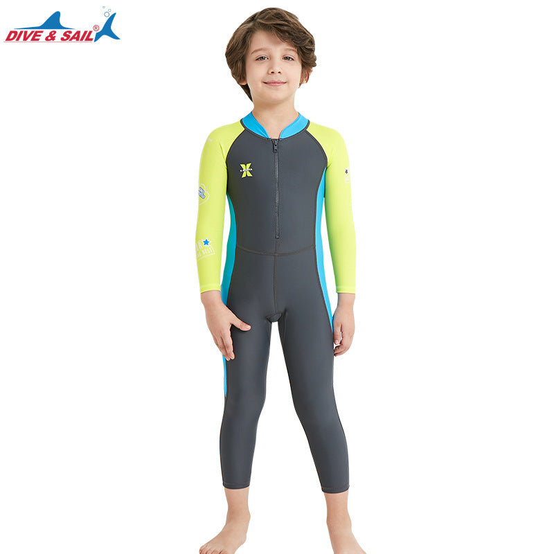 Bộ Bơi Bé Trai Kín Toàn Thân DS21 Ghi Tay Xanh - ProSwim.vn