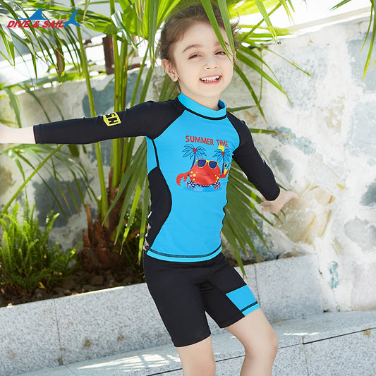 Đồ Bơi Bé Gái Rời Dài Tay DS33 Xanh Đen