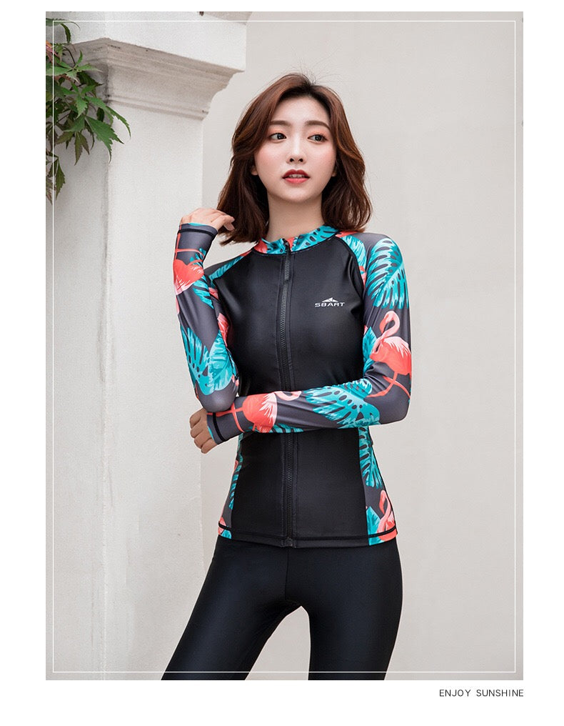 Set 2 món Quần+Áo Bơi Dài Tay Nữ Sbart 9049 Xanh Đen