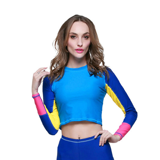 Áo Bơi Dài Tay Nữ Croptop Sbart 930 Xanh Tay Hồng - ProSwim.vn