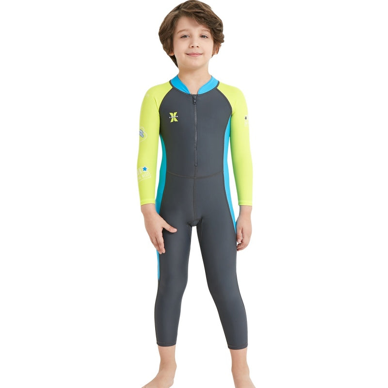 Bộ Bơi Bé Trai Kín Toàn Thân DS21 Ghi Tay Xanh - ProSwim.vn