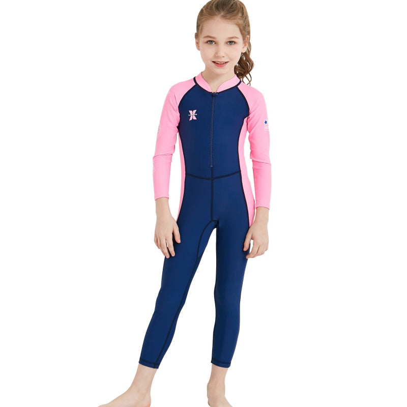 Bộ Bơi Trẻ Em Kín Toàn Thân DS21 Tím Than Tay Hồng - ProSwim.vn