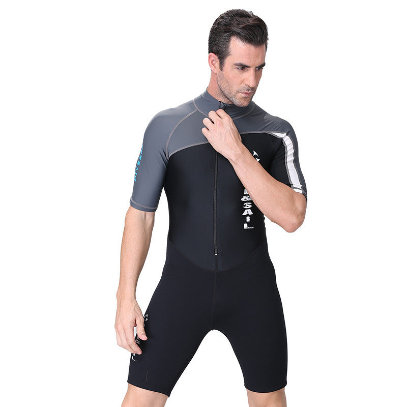 Bộ Bơi Liền Thân Giữ Nhiệt Bán Thân 1.5mm Đen Ghi Cộc Tay - ProSwim.vn