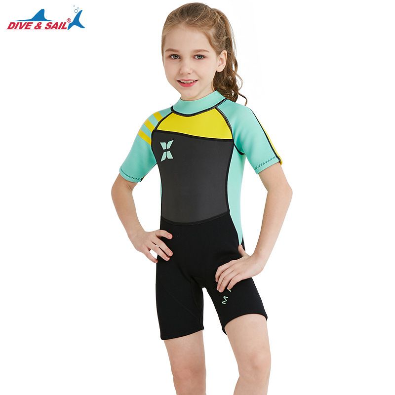 Đồ Bơi Giữ Nhiệt Cho Bé Gái Liền Thân Cộc Tay Dày 2.5mm