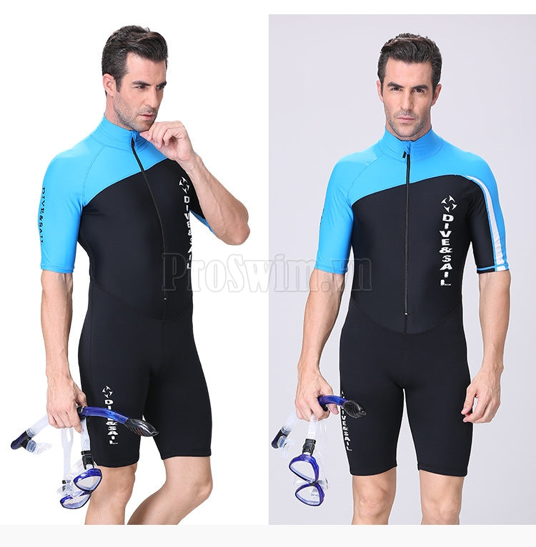 Bộ Bơi Liền Thân Nam Giữ Nhiệt Bán Thân 1.5mm Cộc Tay - Xanh