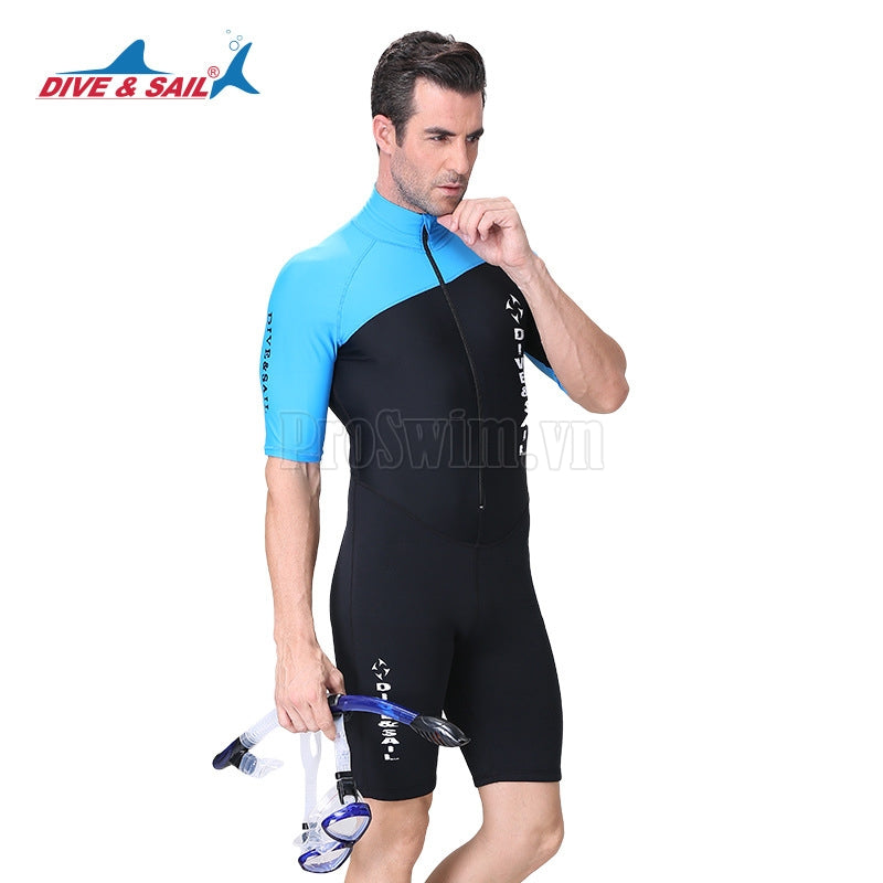 Bộ Bơi Liền Thân Nam Giữ Nhiệt Bán Thân 1.5mm Cộc Tay - Xanh