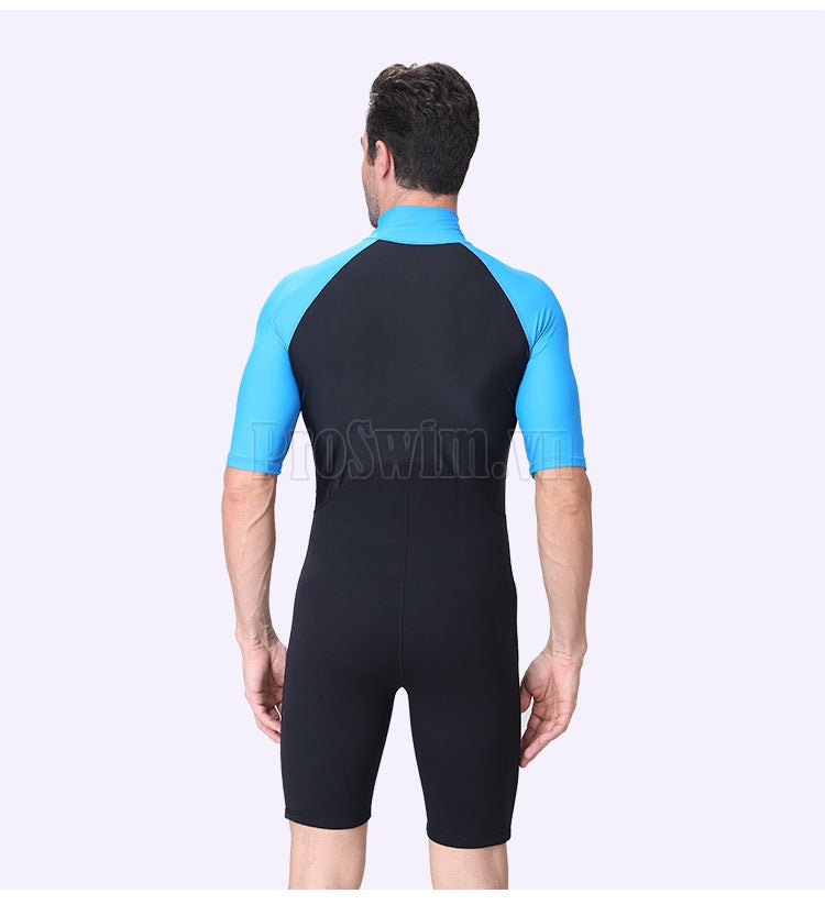 Bộ Bơi Liền Thân Nam Giữ Nhiệt Bán Thân 1.5mm Cộc Tay - Xanh