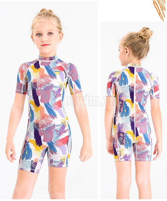 Bộ Bơi Bé Gái DS316 Cộc Tay Liền Thân