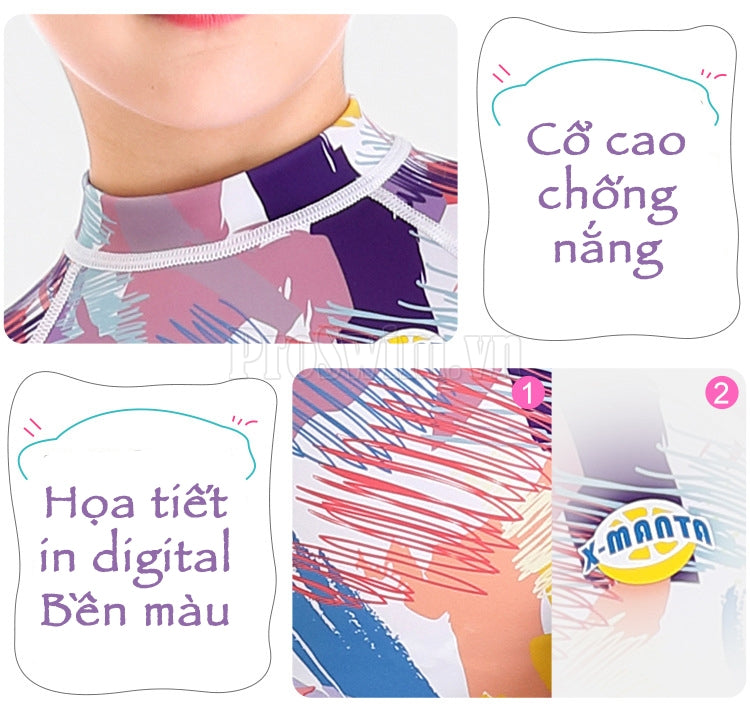 Bộ Bơi Bé Gái DS316 Cộc Tay Liền Thân