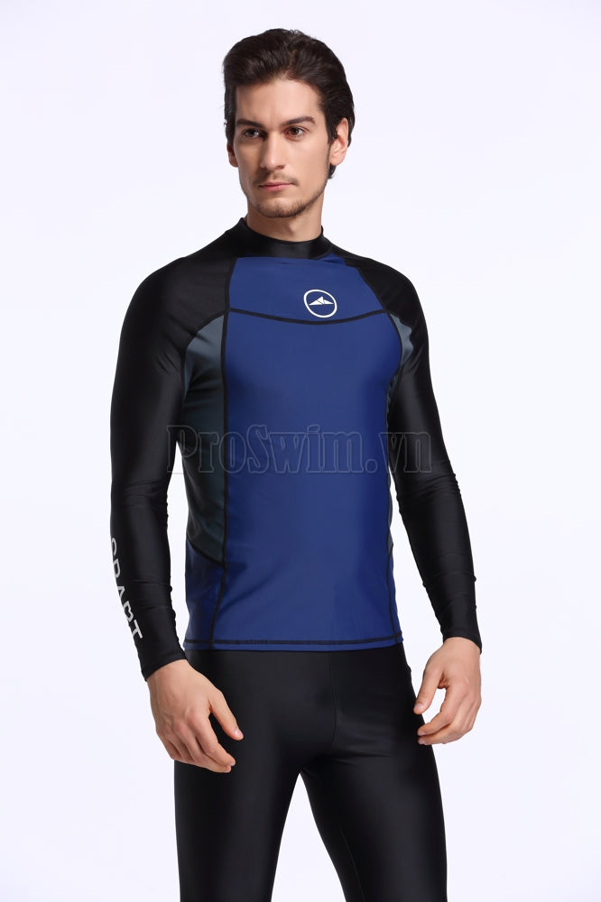 Set 2 món Quần Áo Bơi Nam Dài Tay Chống Nắng Chống UV Sbart 713 Xanh Đen - ProSwim.vn
