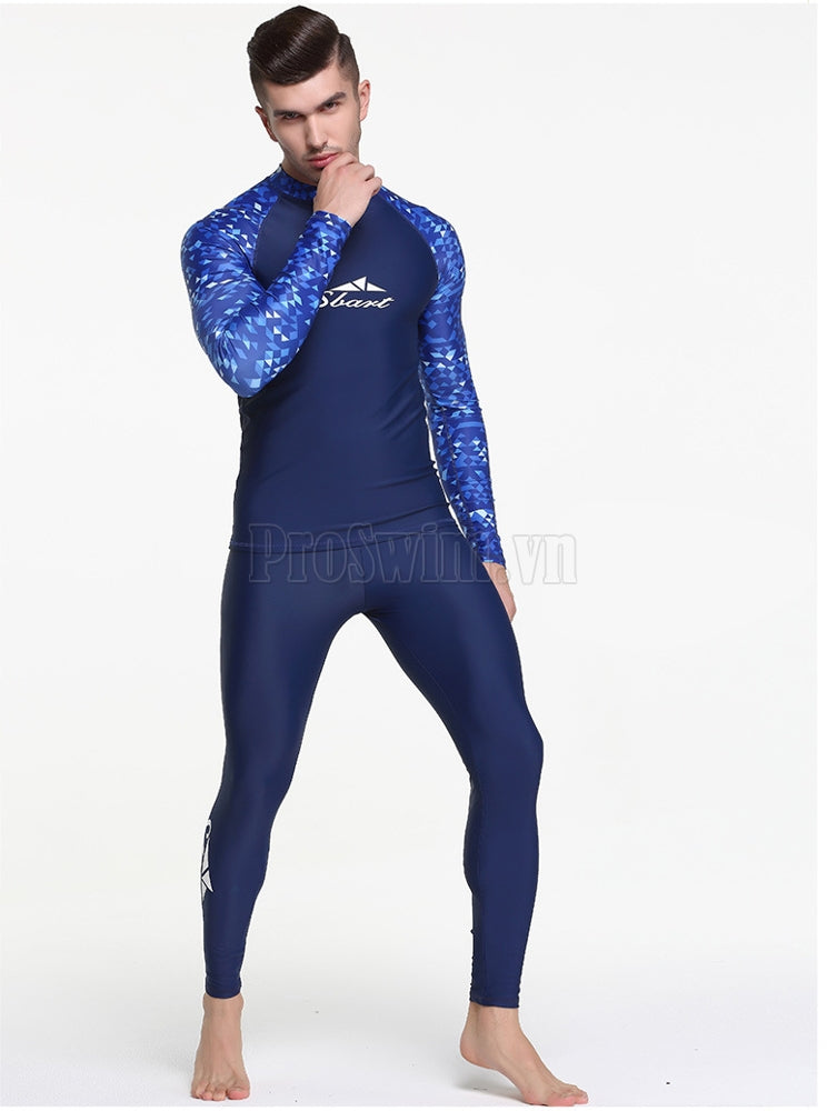 Set Quần Áo Bơi Nam Dài Tay Chống Nắng Chống UV Sbart 776 Xanh - ProSwim.vn