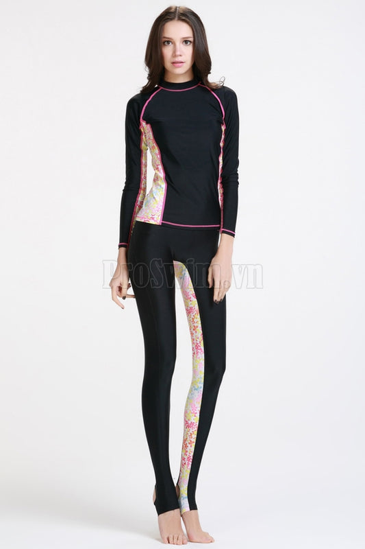 Set 2 món Quần Áo Bơi Chống Nắng Nữ Sbart 925 Đen Hông Hoa - ProSwim.vn