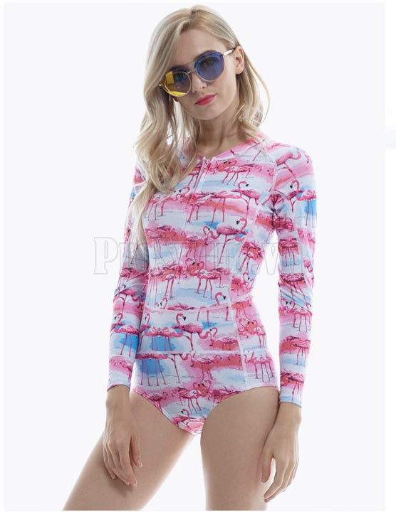 Bộ Bơi Liền Thân Dài Tay Sbart 8016 Hồng Trắng - ProSwim.vn