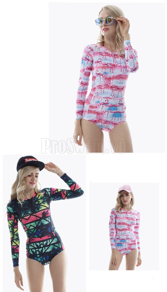 Bộ Bơi Liền Thân Dài Tay Sbart 8016 Hồng Trắng - ProSwim.vn