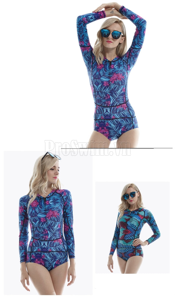 Bộ Bơi Liền Thân Dài Tay Sbart 8016 Tím - ProSwim.vn