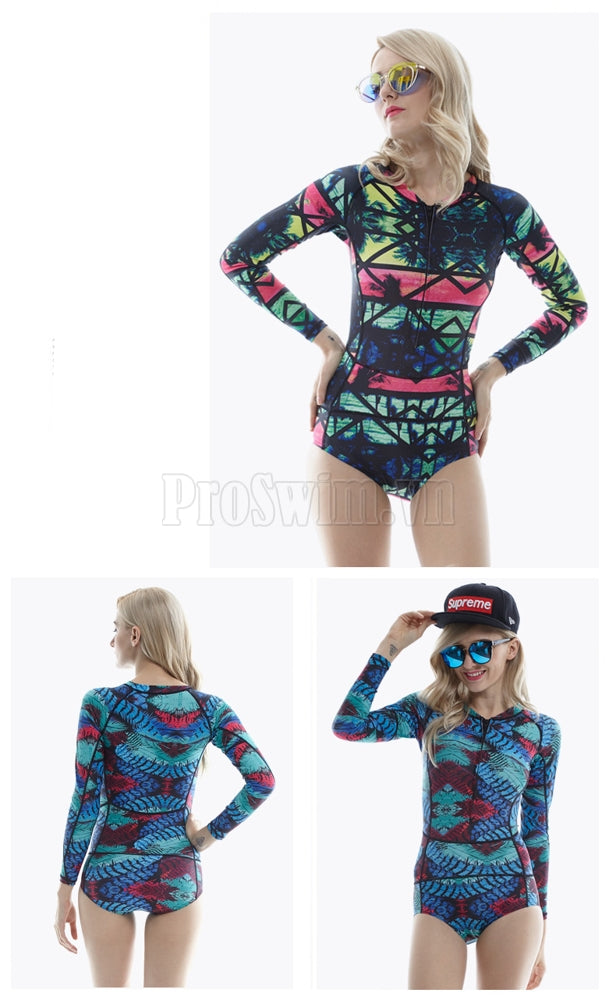 Bộ Bơi Liền Thân Dài Tay Sbart 8016 Hồng Trắng - ProSwim.vn