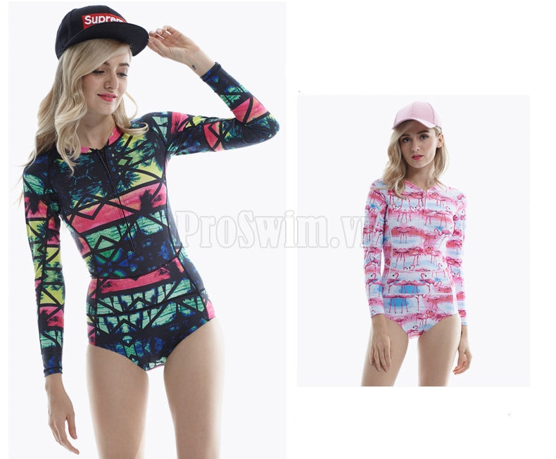 Bộ Bơi Liền Thân Dài Tay Sbart 8016 Hồng Trắng - ProSwim.vn