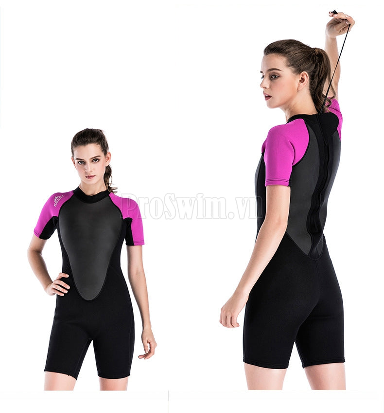 Bộ Lặn Liền Giữ Nhiệt Nữ Wetsuit Sbart Đen Tím