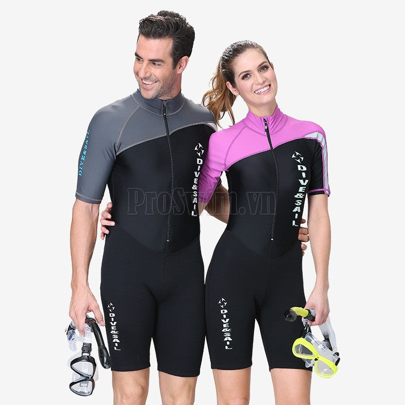 Bộ Bơi Liền Thân Giữ Nhiệt Bán Thân 1.5mm Đen Ghi Cộc Tay - ProSwim.vn
