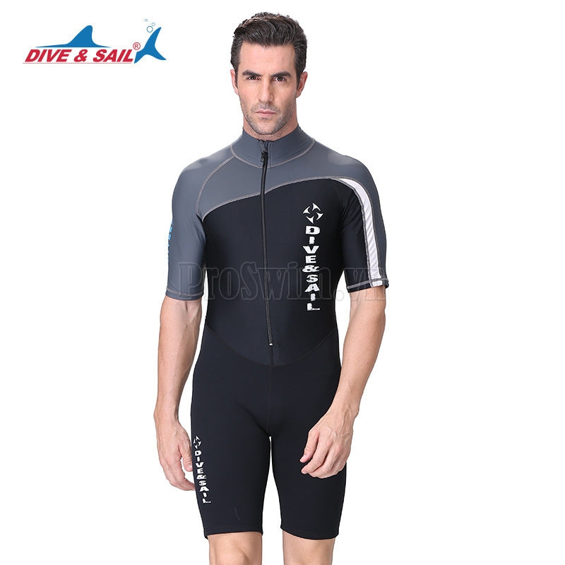 Bộ Bơi Liền Thân Giữ Nhiệt Bán Thân 1.5mm Đen Ghi Cộc Tay - ProSwim.vn