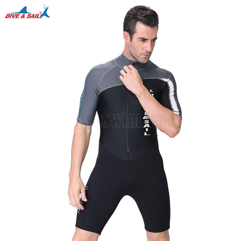 Bộ Bơi Liền Thân Giữ Nhiệt Bán Thân 1.5mm Đen Ghi Cộc Tay - ProSwim.vn
