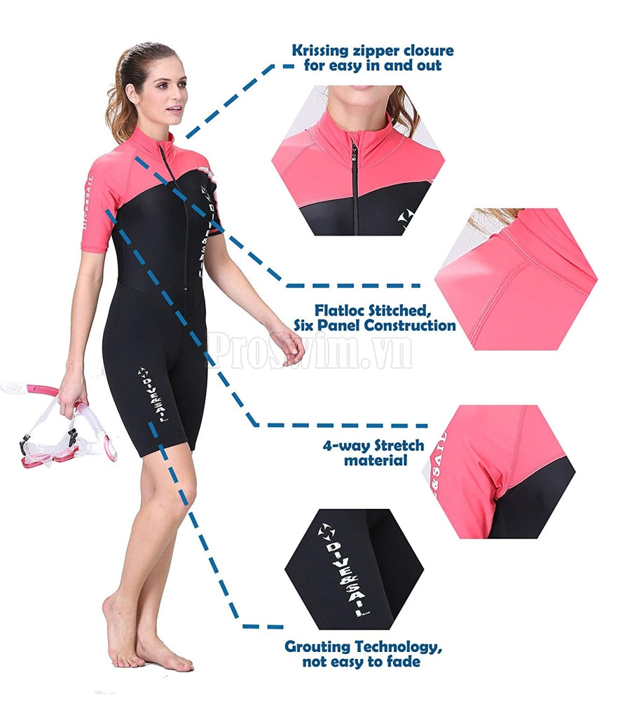 Bộ Bơi Liền Thân Giữ Nhiệt Bán Thân 1.5mm Hồng - ProSwim.vn