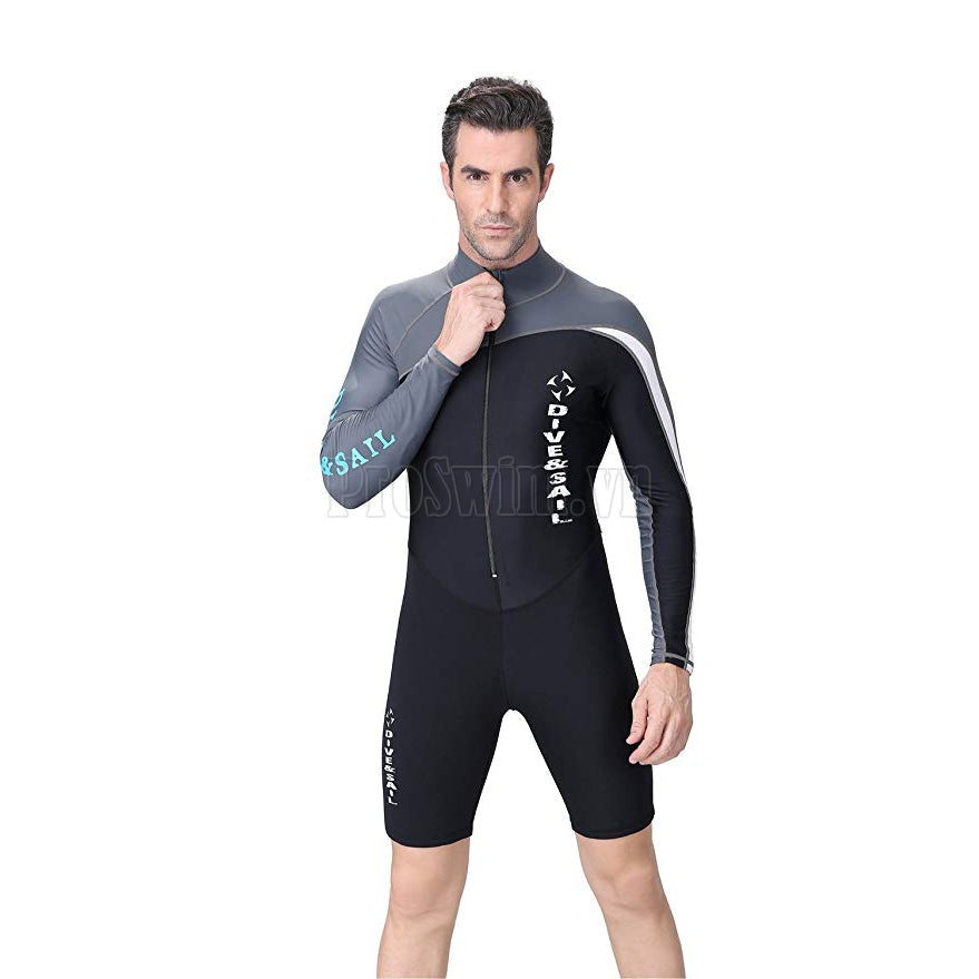 Bộ Bơi Liền Thân Giữ Nhiệt Bán Thân 1.5mm Dài Tay Đen Ghi - ProSwim.vn