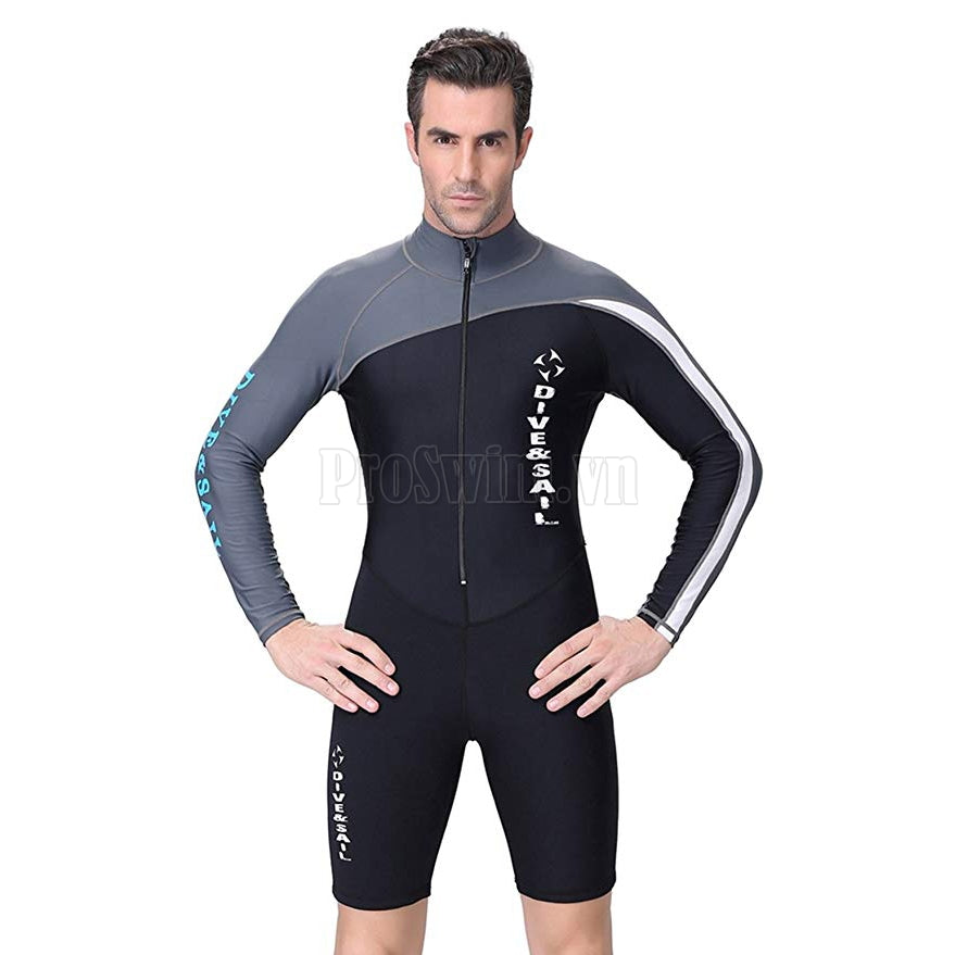 Bộ Bơi Liền Thân Giữ Nhiệt Bán Thân 1.5mm Dài Tay Đen Ghi - ProSwim.vn