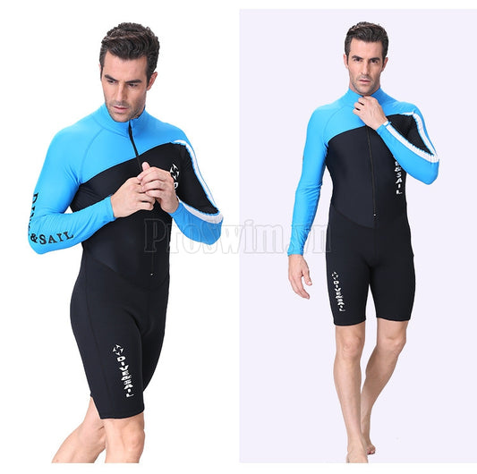 Bộ Bơi Nam Liền Thân Giữ Nhiệt Dày 1.5mm Xanh Dài Tay
