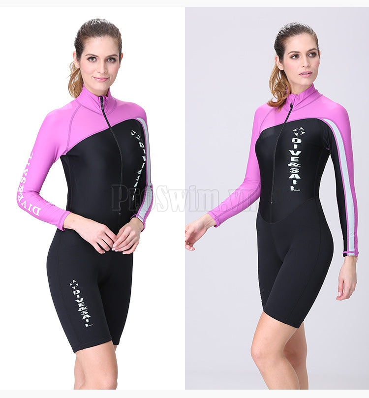 Bộ Bơi Nữ Liền Thân Tay Dài Giữ Nhiệt Bán Thân 1.5mm Tím - ProSwim.vn