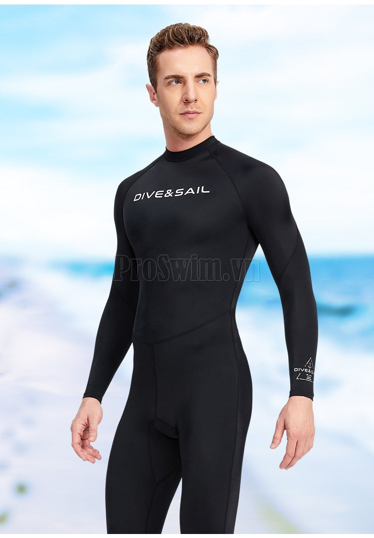 Bộ Bơi Lặn Nam Chống Nắng Chống UV Liền Thân DS069 Đen Tuyền