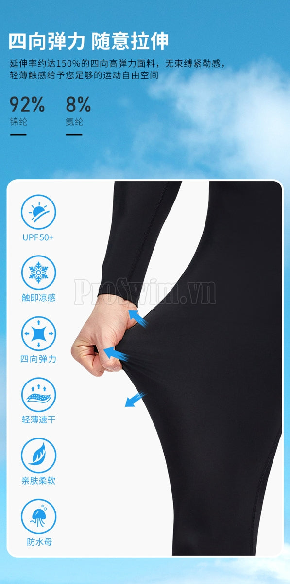 Bộ Bơi Lặn Nam Chống Nắng Chống UV Liền Thân DS069 Đen Tuyền