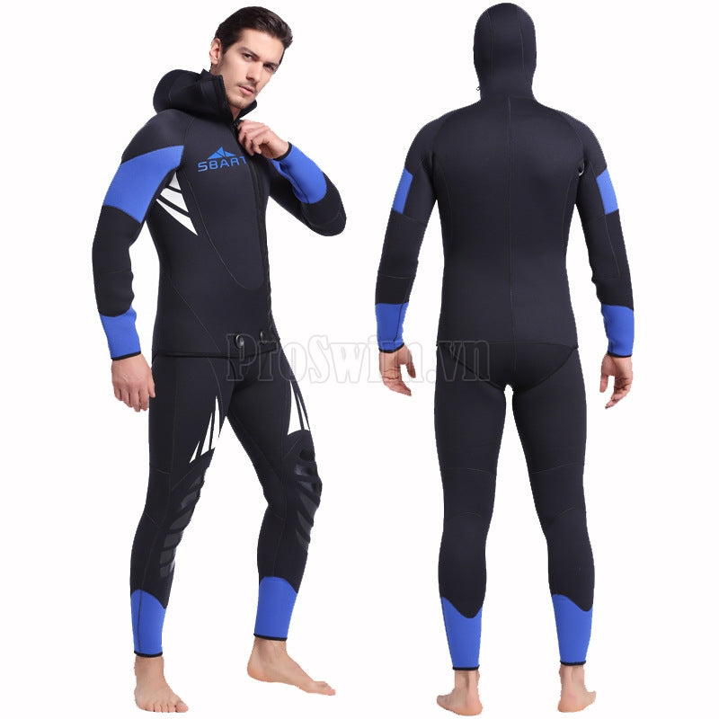 Bộ Quần Áo Lặn Biển Wetsuit Cao Cấp Sbart Dày 5mm Giữ Ấm Giữ Nhiệt Kéo Khoá 2 Mảnh Có Mũ Trùm Đầu Che Tai