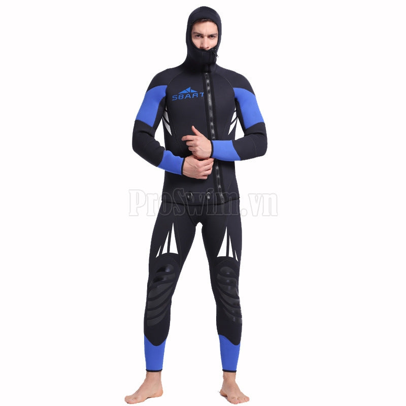 Bộ Lặn Biển Chuyên Nghiệp Wetsuit Cao Cấp Sbart Dày 5mm Giữ Ấm Giữ Nhiệt Kéo Khoá 2 Mảnh Có Mũ Trùm Đầu Che Tai