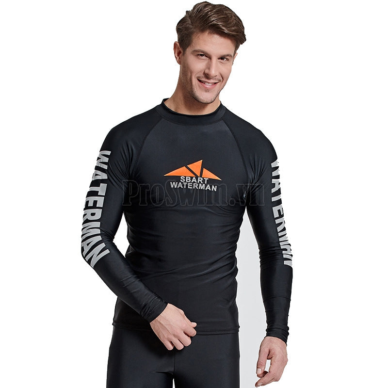 Set 2 món Quần và Áo Bơi Nam Dài Tay Chống Nắng Chống UV Sbart D760 Den - ProSwim.vn