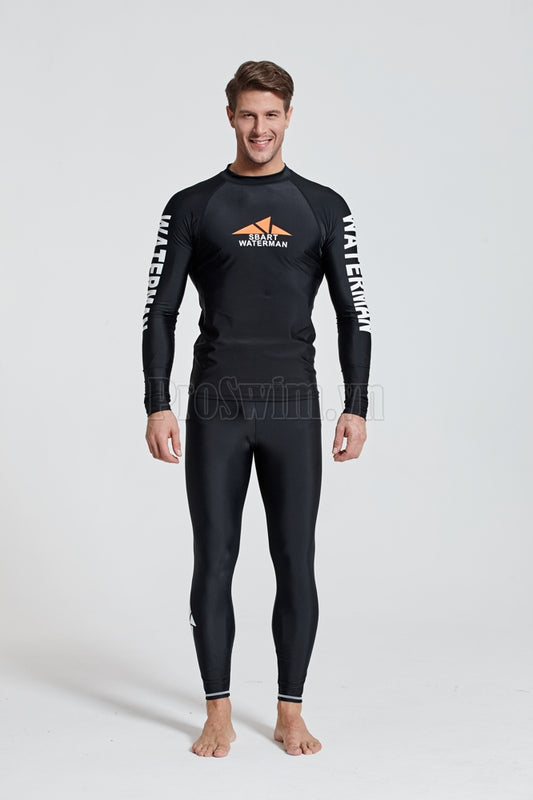 Set 2 món Quần và Áo Bơi Nam Dài Tay Chống Nắng Chống UV Sbart D760 Den - ProSwim.vn