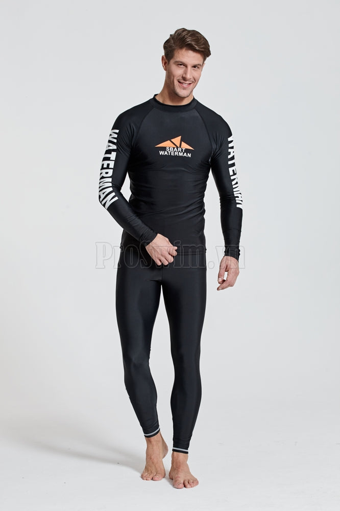Set 2 món Quần và Áo Bơi Nam Dài Tay Chống Nắng Chống UV Sbart D760 Den - ProSwim.vn