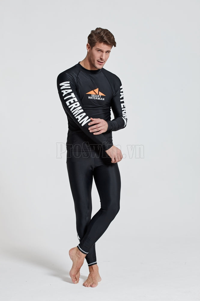 Set 2 món Quần và Áo Bơi Nam Dài Tay Chống Nắng Chống UV Sbart D760 Den - ProSwim.vn