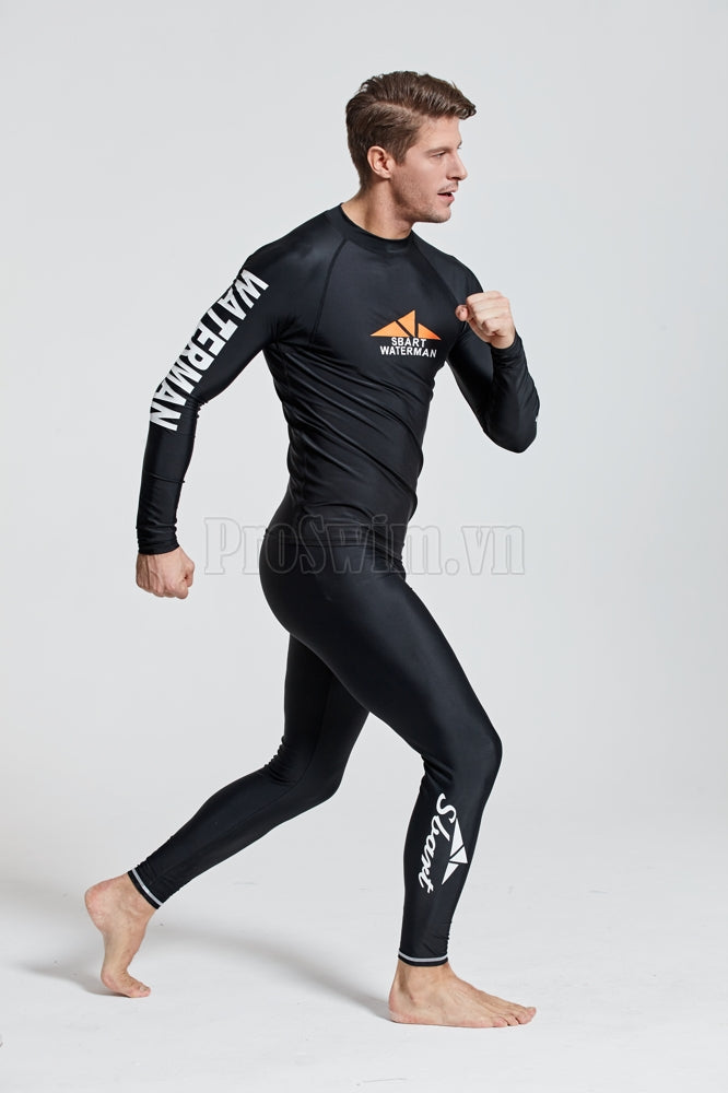 Set 2 món Quần và Áo Bơi Nam Dài Tay Chống Nắng Chống UV Sbart D760 Den - ProSwim.vn