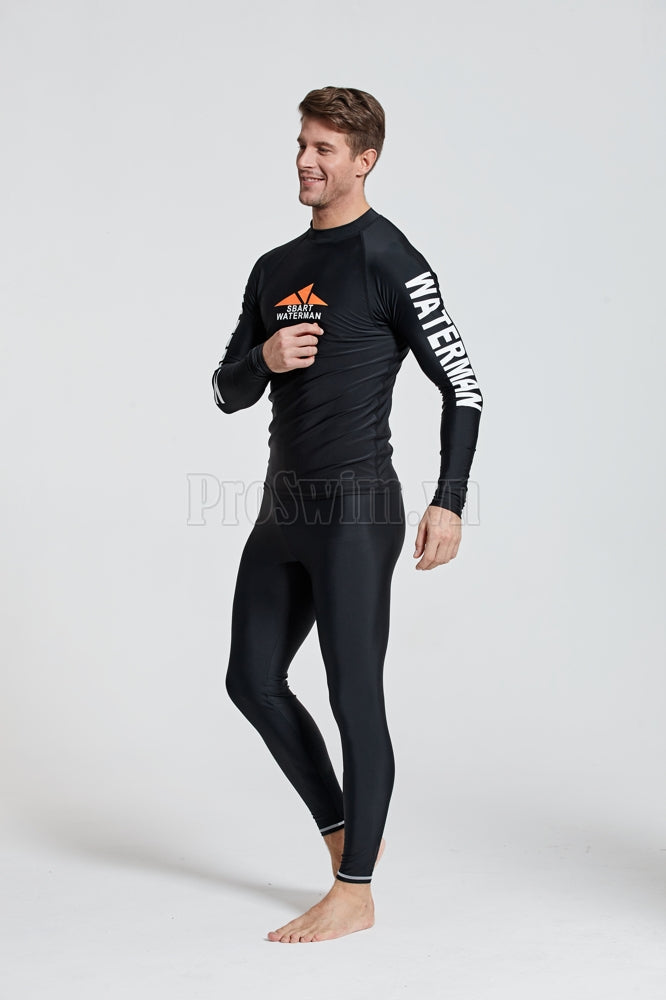 Set 2 món Quần và Áo Bơi Nam Dài Tay Chống Nắng Chống UV Sbart D760 Den - ProSwim.vn