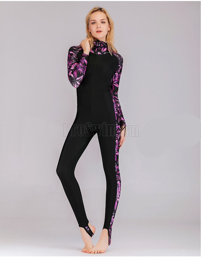 Bộ Bơi Nữ Liền Thân Nữ Tới Gót Có Mũ Sbart 1009 Tím