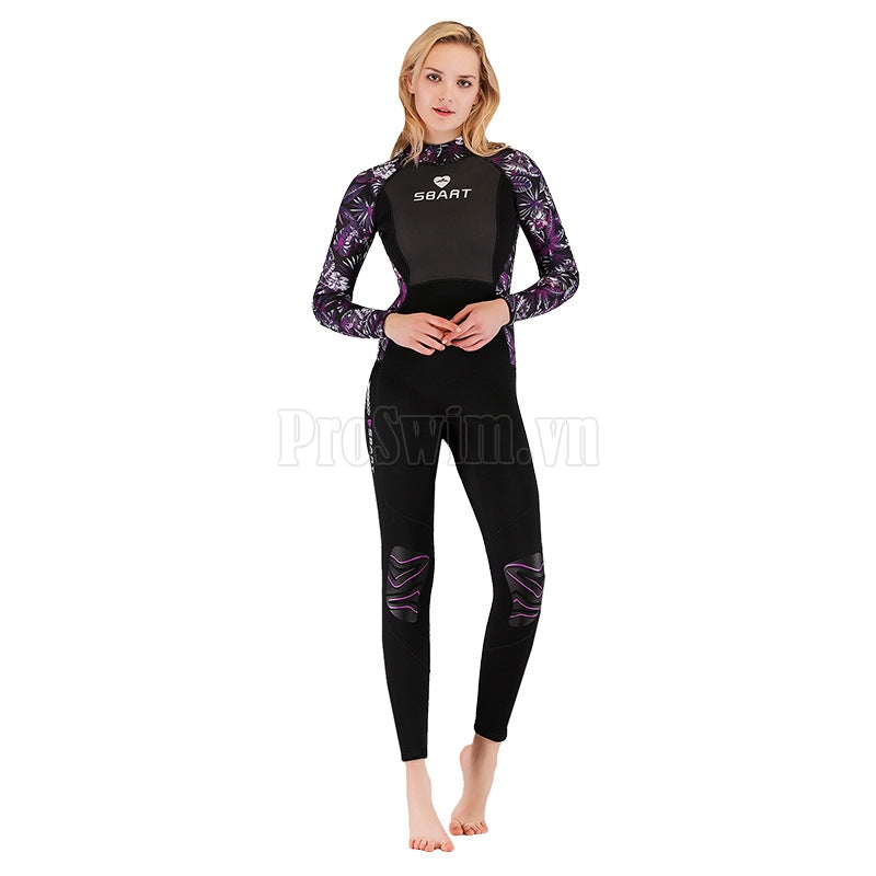 Bộ Bơi Liền Nữ Giữ Nhiệt Dày Wetsuit 3mm Sbart Đen Tím - ProSwim.vn