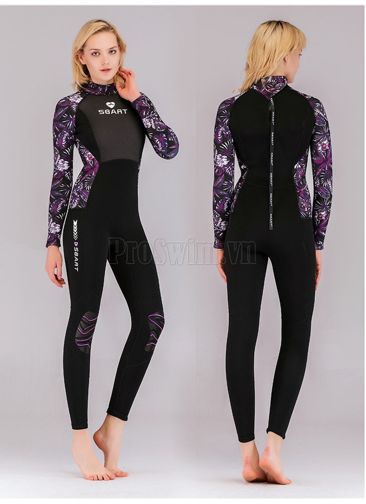 Bộ Bơi Liền Nữ Giữ Nhiệt Dày Wetsuit 3mm Sbart Đen Tím - ProSwim.vn